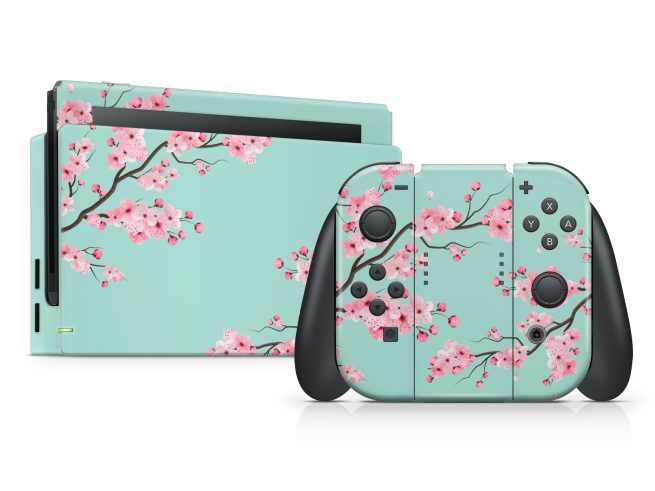 Nintendo Switch Teal Cherry Blossom Skin
