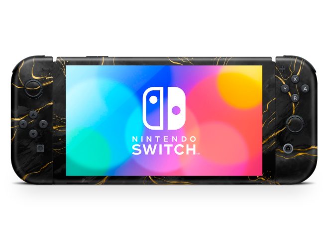 Nintendo Switch OLED Black Gold Marble Skin