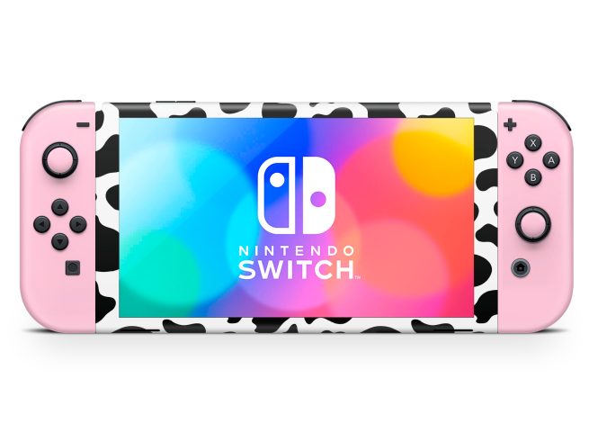 Nintendo Switch OLED Cow Print Black & Pink Skin
