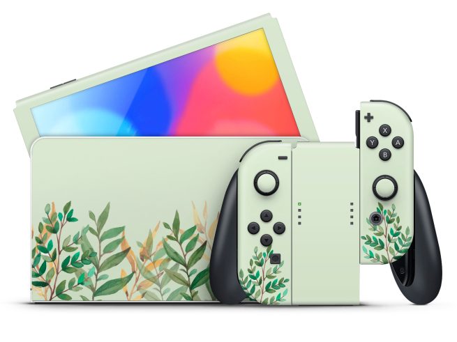 Nintendo Switch OLED Watercolor Leaves Skin