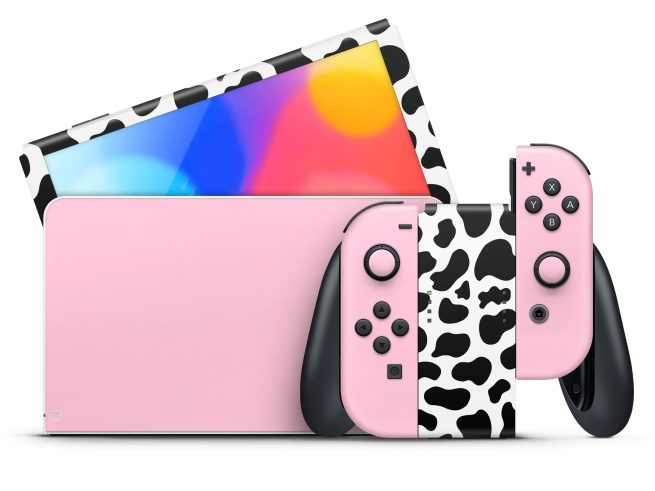 Nintendo Switch OLED Cow Print Black & Pink Skin