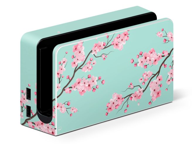 Nintendo Switch OLED Teal Cherry Blossom Skin