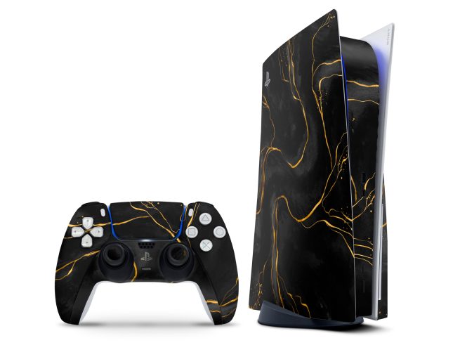 PlayStation 5 Black Golden Marble Skin